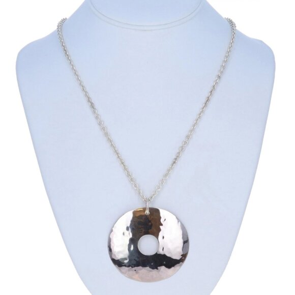 RLM Studio Circular Disk Hammered Pendant Necklace Sterling Silver 925 Cut Out - Picture 2 of 6